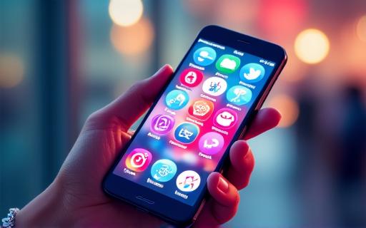 スマートフォンに表示される様々なSNSアイコン